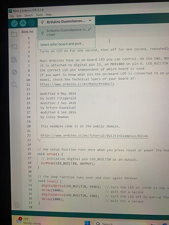 IDE showing boardselection and com port