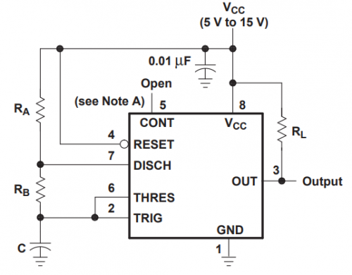 NE555 A-stable typical circuit