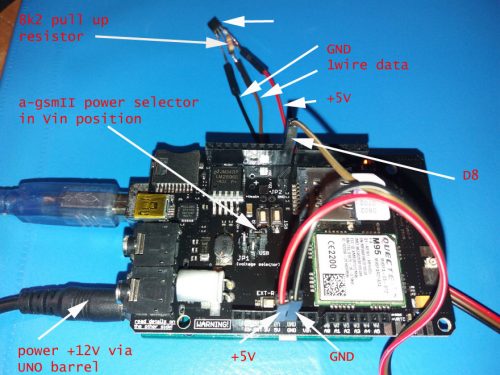 Arduino + GSM temperature IOT sensor wired
