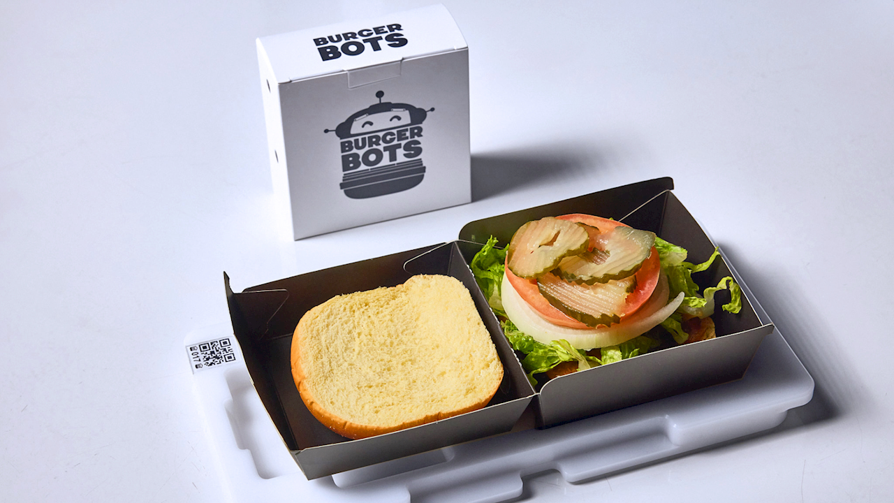 ABB Burger Bots promotional image of assembled burger order