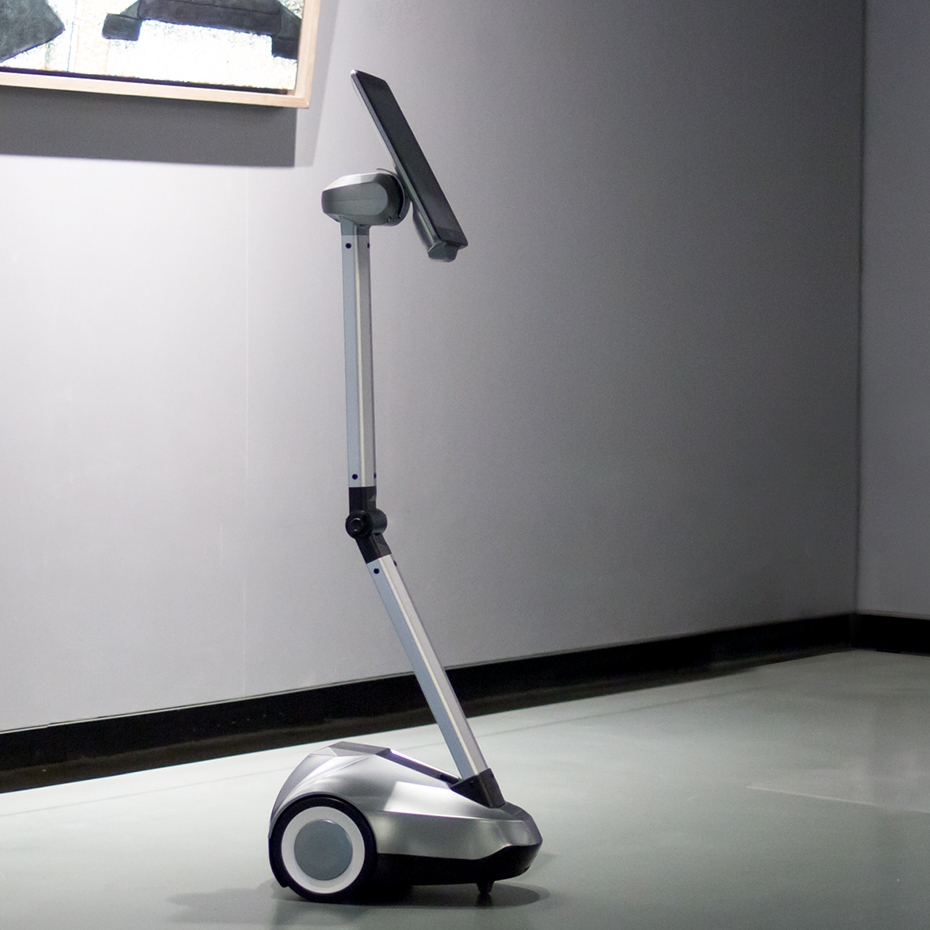 Example of telepresence robot with adjustable camera and screen.