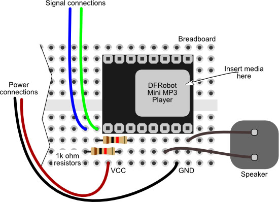 Breadboard connections for Mini MP3 Player