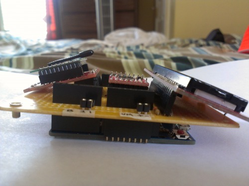 Side view of Arduino Uno with shield