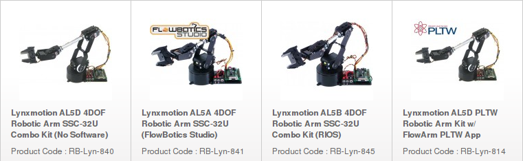 Selection of some of the new Lynxmotion Robotic Arm kits