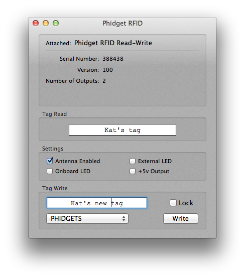 Using the Phidget Control Panel to write an RFID tag