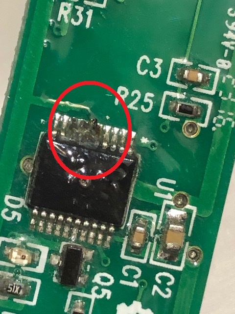 Damaged circuit board of DFI sensor