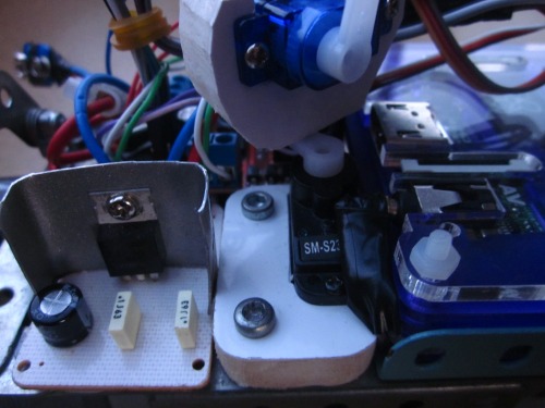 The voltage regulator, pan servo and Raspberry Pi